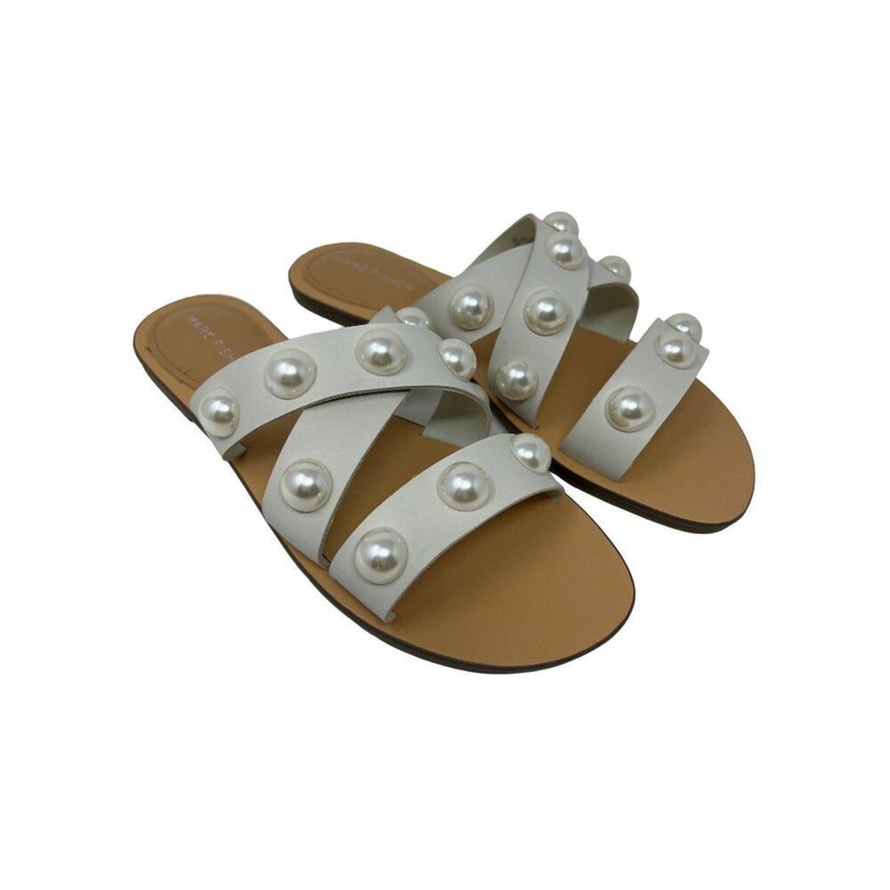 Marc Fisher Bryte Pearl Slide Sandals in Ivory Bride Bridal Bachelorette 8M